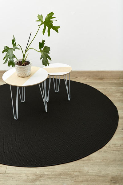 Natural sisal look black circle round rug
